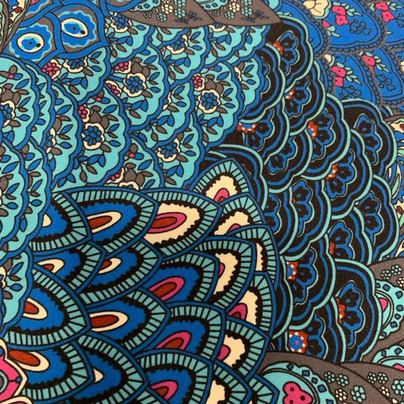 Womans Top Tunic 3X  Colorful Blue Print Jersey Knit Long Sleeve  V Neck Boho - Picture 7 of 11